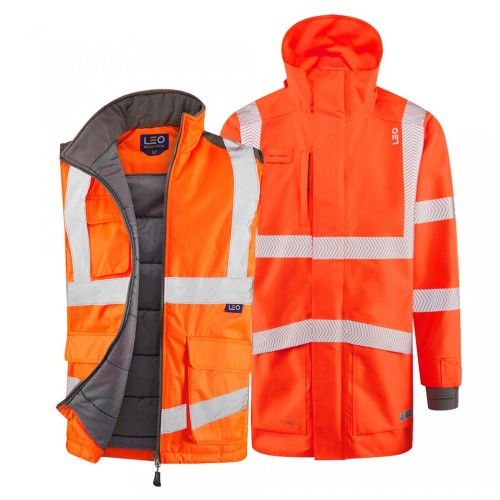 Leo Workwear Clovelly With Torrington Class 3 Hi-Vis Orange Anorak Bodywarmer Leo Workwear Clovelly With Torrington Class 3 Hi-Vis Orange Anorak Bodywarmer